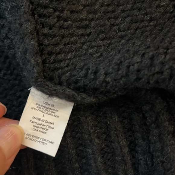 Vince Alpaca Wool Blend Dark‎ Gray Open Long Cardigan Sweater with Hoodie Size L - Picture 10 of 11